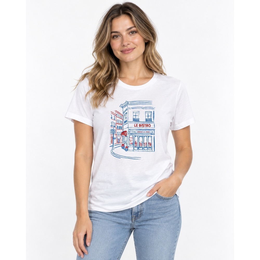 J.Crew Collector Tee White Cotton Parisian Le Bistro Graphic T-Shirt XL